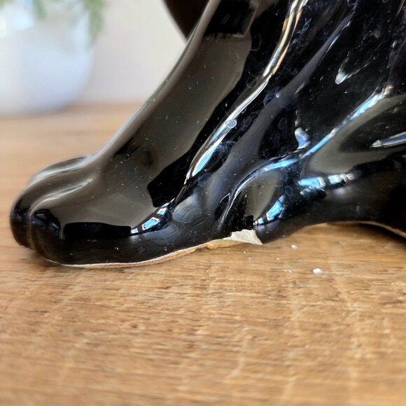 Vintage Mid Century Modern ceramic black cat sculpture with glass green eyes. - Picture 8 of 8